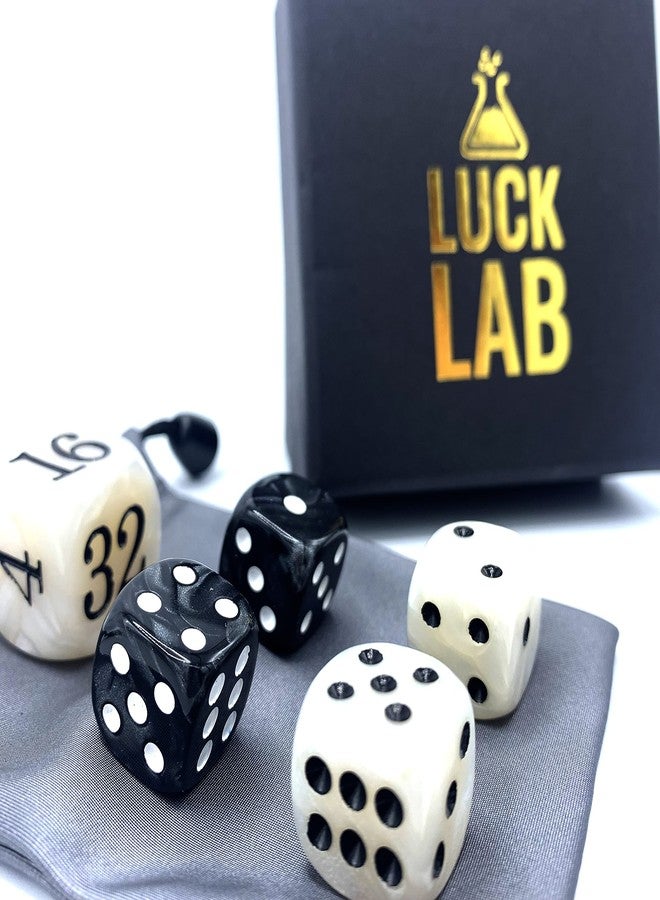 Luck Lab Backgammon Pearl Dice Set - 22 mm Doubling Cube and Four 16 mm Dice with Bonus Storage Bag, Black/White Marbleized - Image 5